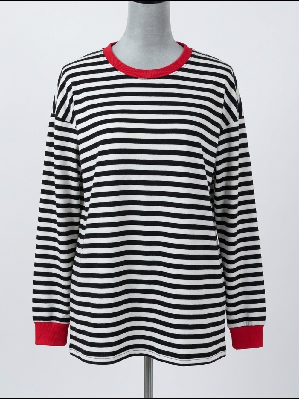 Striped Long Sleeve Tee with Red Trim